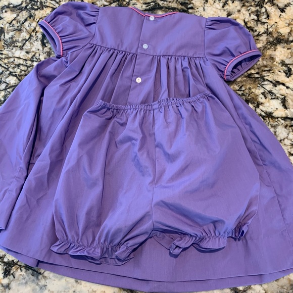 Purple smocked dress with bloomers - Picture 2 of 5